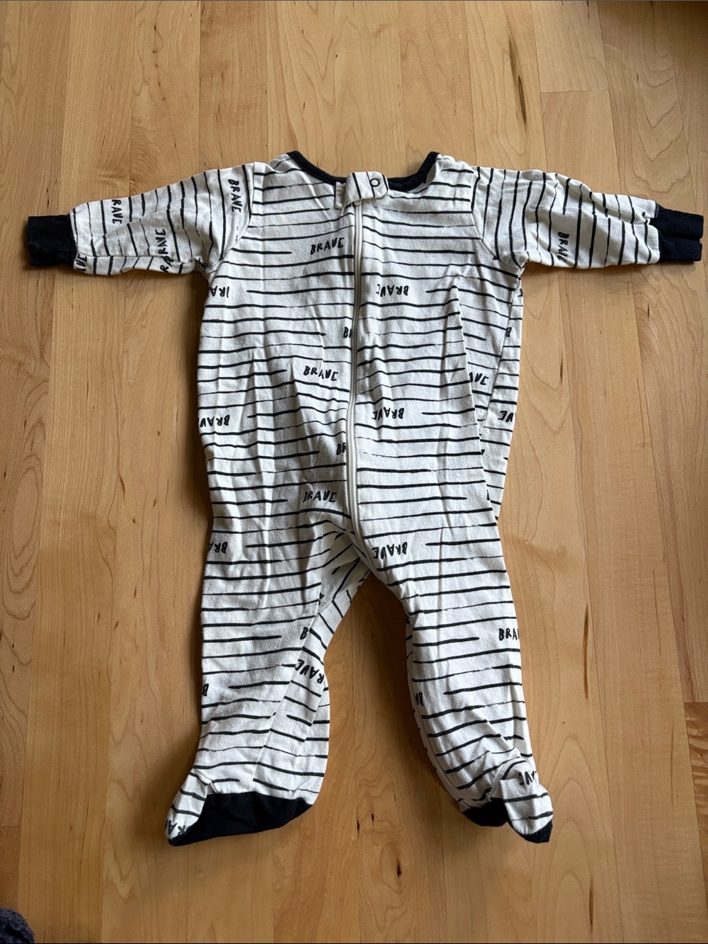 Striped Black & White Footed One-Piece - Brave Print